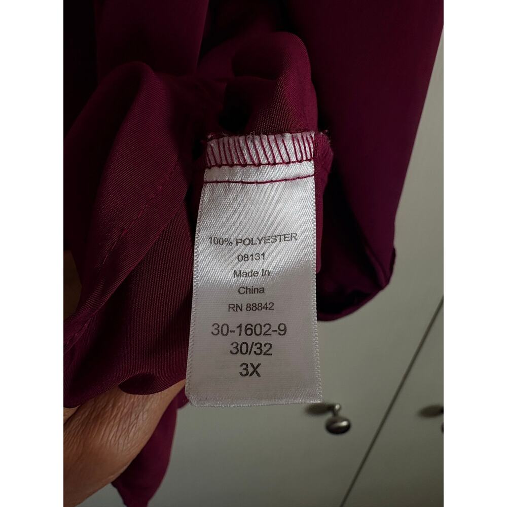 Woman Within Burgandy 3/4 Sleeve Button Front Shirt Collared Tunic 3X 30-32 - Picture 6 of 7